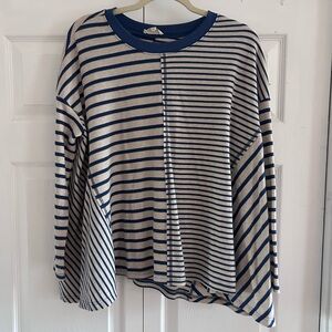 Easel Navy and Cream Striped Top
